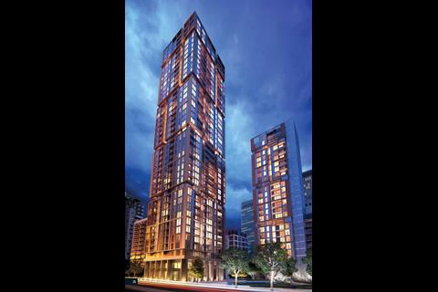 Rolfe Judd's Maine Tower, part of Harbour Central at Canary Wharf, the first phase of Millharbour Village, which sold out in 4 hours